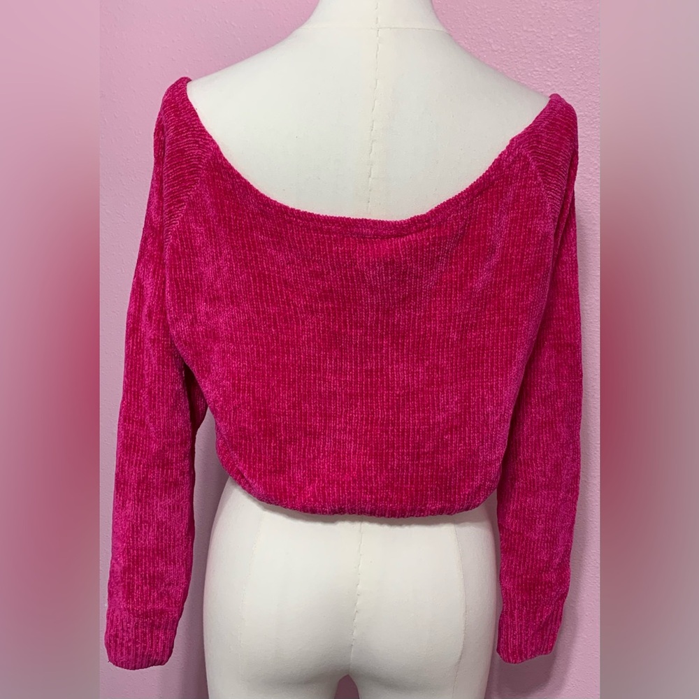 VTG Bebe hot pink off the shoulder cropped knit sweater - medium - Picture 3 of 9